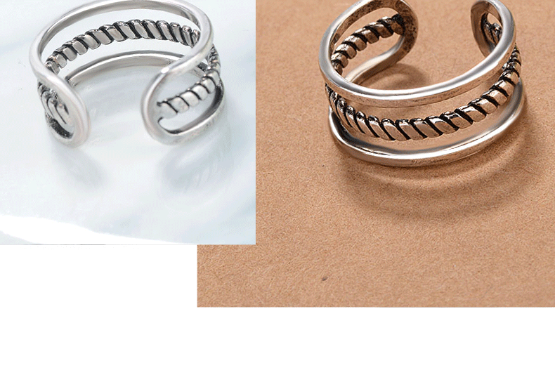 Retro S925 Sterling Silver Twist Multi-layer Open Ring display picture 5