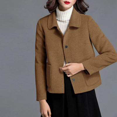 2020秋新款H356羊毛顺毛呢外套百搭女纯色韩版修身显瘦