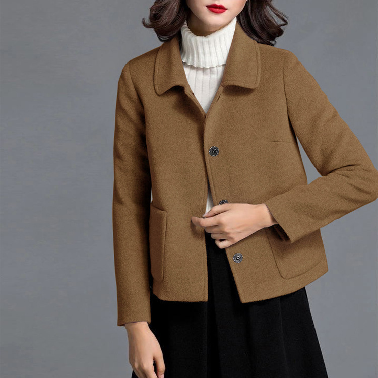 2020秋新款H356羊毛顺毛呢外套百搭女纯色韩版修身显瘦