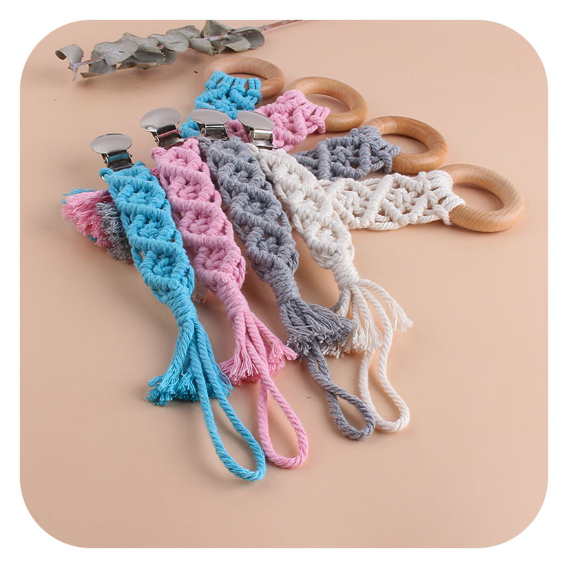 Popular plana pezón clip de haya anillo de juguete de los niños DIY bebé creativo hecho a mano tejido pezón cadena traje