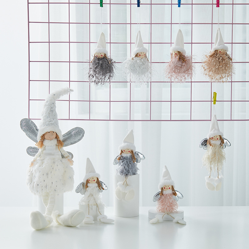 Angelina de Navidad colgante de peluche plumas adornos lindos colgantes con lámparas Angel Doll accesorios de decoración de árbol de Navidad