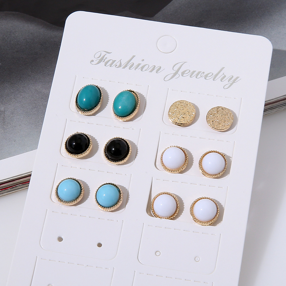 Fashion Green White Resin Geometric Round Alloy Stud Earrings display picture 3