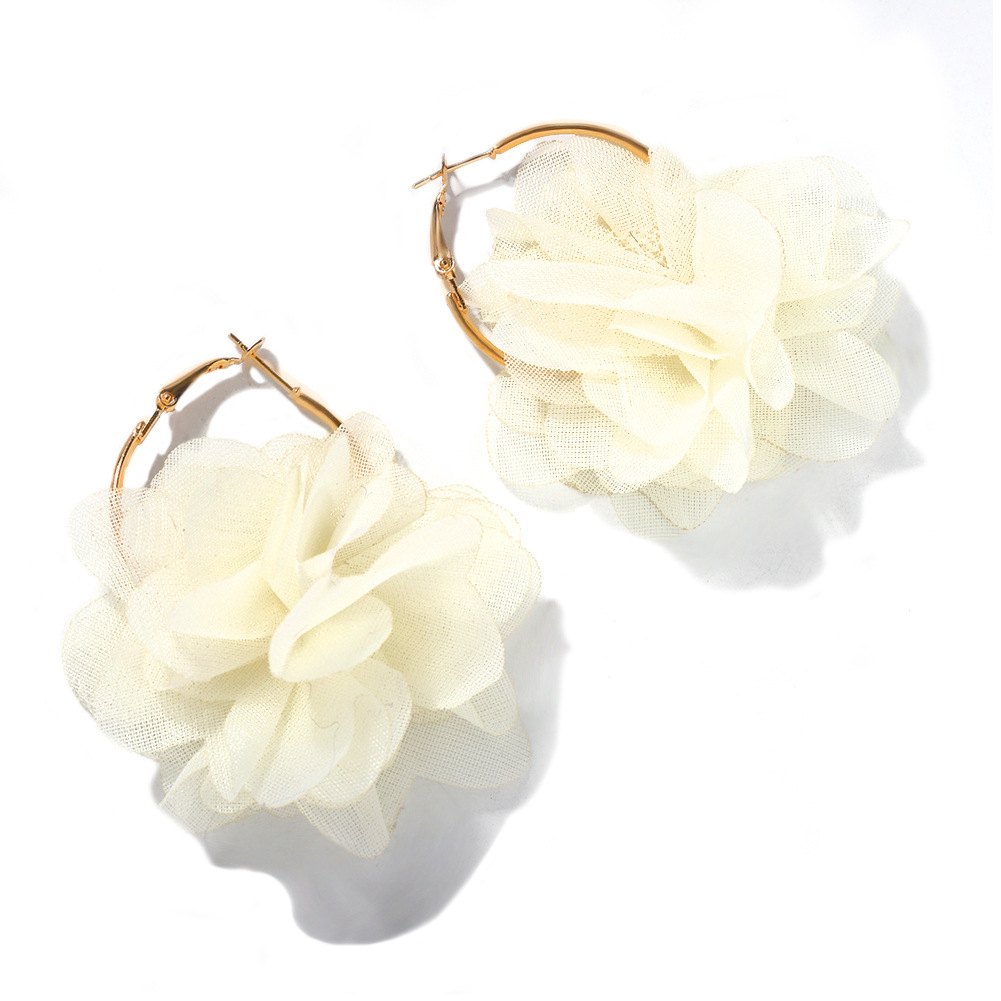 Coréen Nouvelle Mode Tissu Organza Fleur Boucles D'oreilles Croix-frontière Vente Chaude Exquis Tempérament Partie Photographie Oreille Anneaux display picture 9