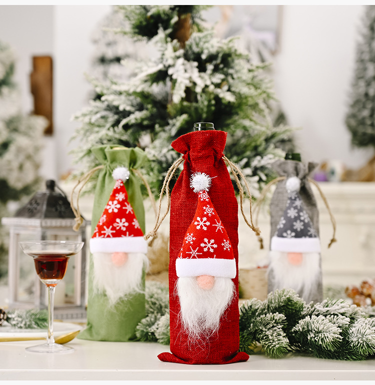 Christmas Decorations Forest Old Man Linen Wine Bottle Bag Faceless Doll Wine Bottle Bag Wine Set display picture 6