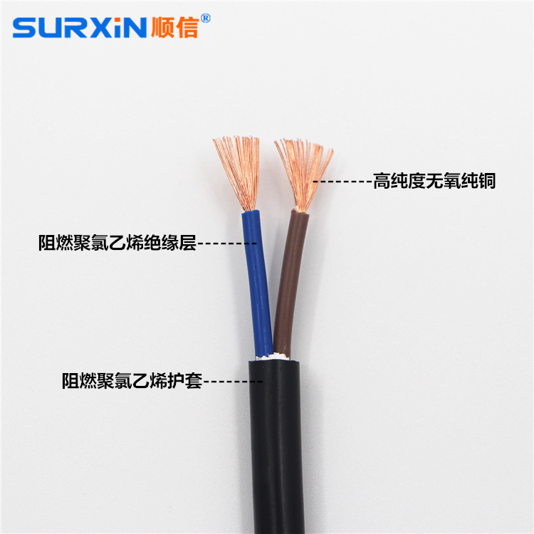 现货批发RVV2*0.75mm2 300V额定电压铜芯聚氯乙烯绝缘导线