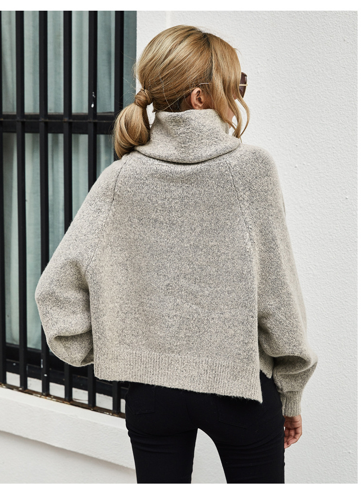 blasting solid color loose bat sleeve women s fall new pullover turtleneck sweater NSYH7123