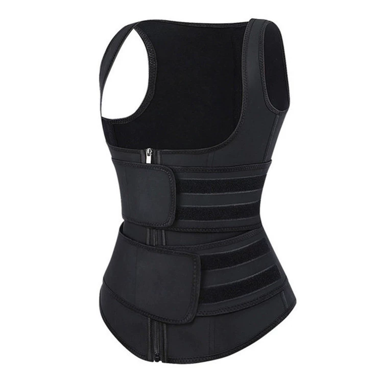 Full‑body shapewear vest, women’s, waist belt with zip, tight shaping, black, S–5XL