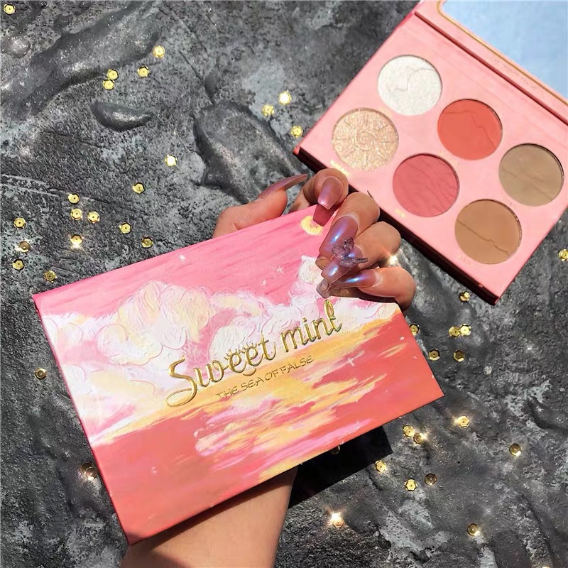 sweet mint 6 colors Trimming Blush CD natural three-dimensional Rouge Brighten skin colour Pearl High-light powder
