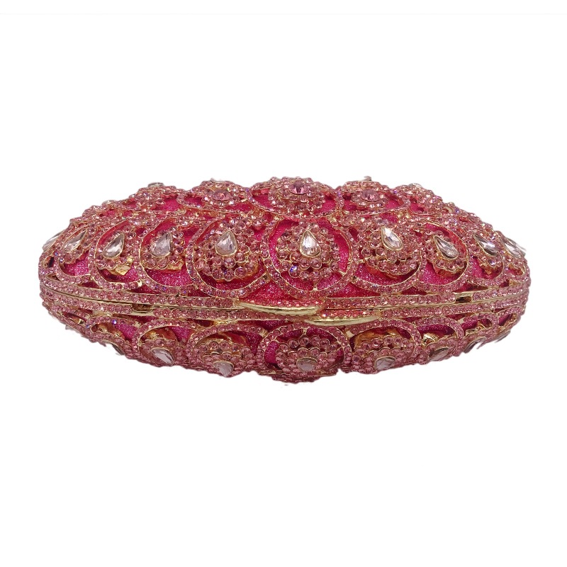 Túi clutch dạ tiệc nữ đính đá kim cương đỏ hình vương miện, xách tay hoặc đeo chéo 20x7x13 cm — Màu đỏ, Màu hồng chi tiết 12