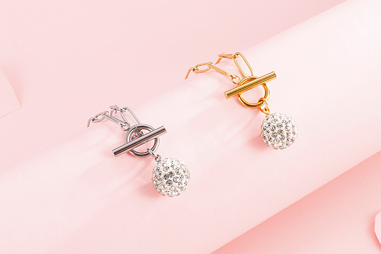 new style diamond ball stainless steel square chain OT buckle necklace bracelet set wholesale Nihaoj