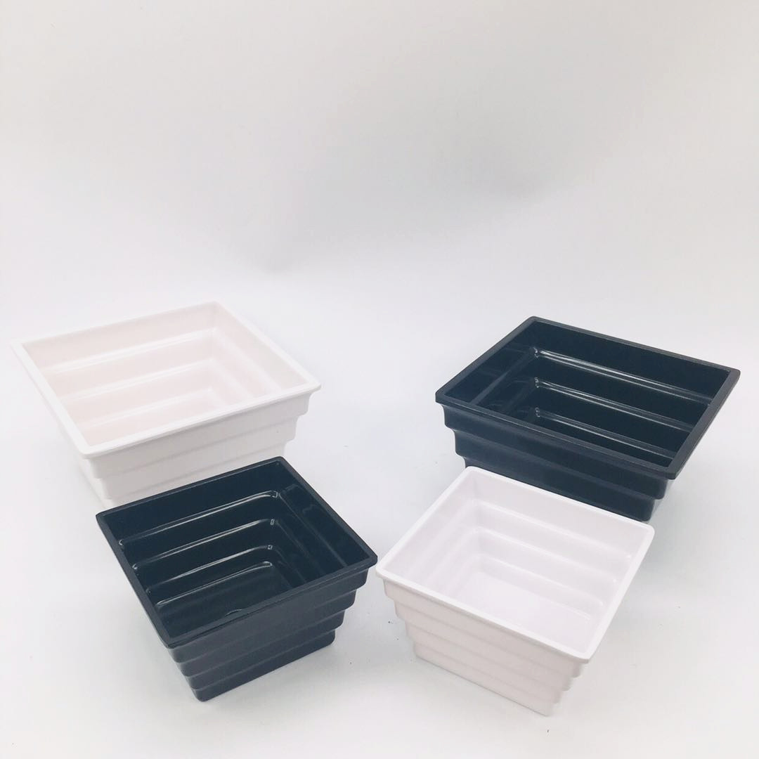 The manufacturer supplies 2-sized simple stepped square plastic flowerpots and melamine flowerpots detail image 4