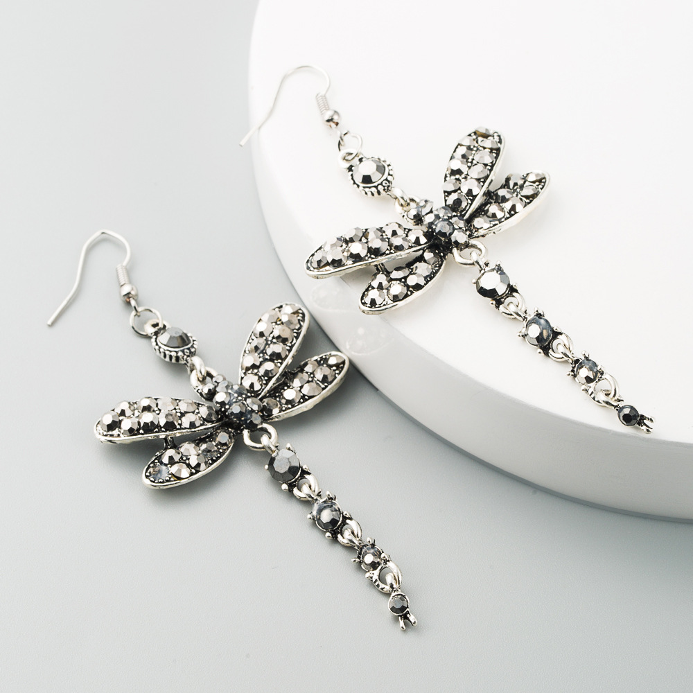 Valentinstag Grenz Überschreitende Europäische Und Amerikanische Diamant-legierung Ohrringe Weibliche Heiße Modelle Earrings Libellen Lange Ohrringe display picture 3