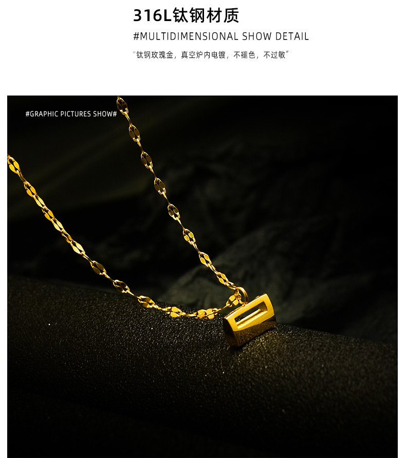 Fashion Gold Lock Pendant Geometric Titanium Steel Necklace For Women Wholesale display picture 9