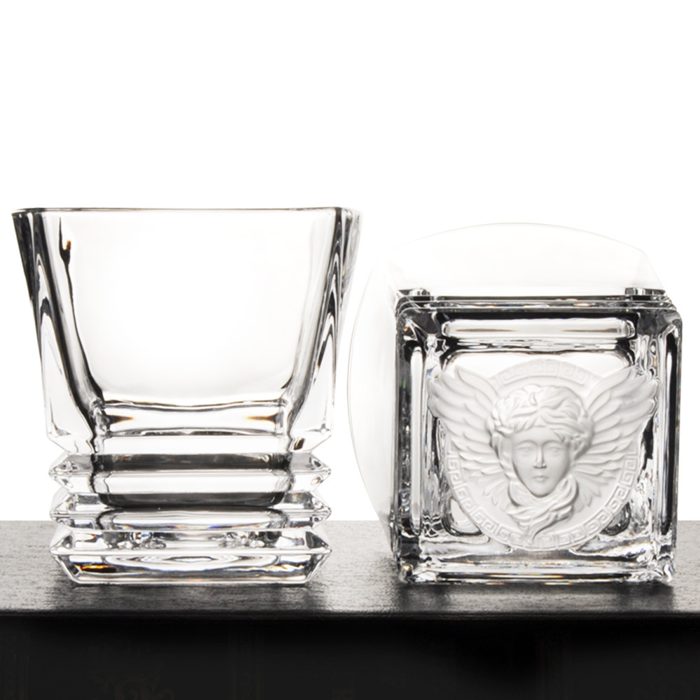 跨境水晶玻璃威士忌洋酒杯四方杯子啤酒杯花纸古典杯喝酒酒杯子