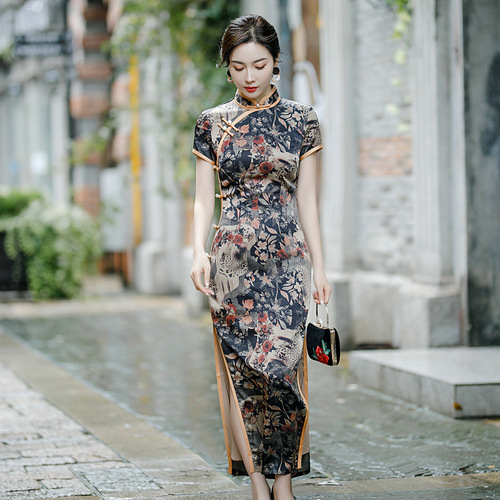 Chinese Dress cheongsam for womenRetro double cheongsam long cheongsam skirt