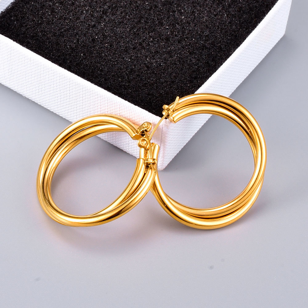 Wholesale Double Thick Wire Titanium Steel Earrings Nihaojewelry display picture 2