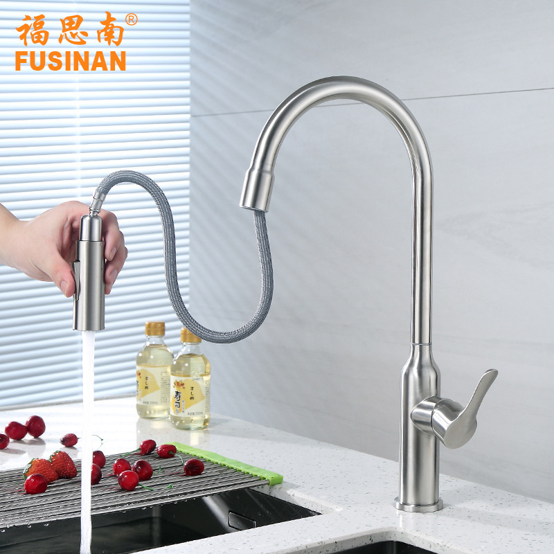 Fusinan bathroom 304 stainless steel wine bottle pull kitchen hot and cold faucet vegetable basin sink mixing valve