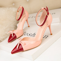 899-32 han edition bowknot fashion high-heeled shoes lighter paint color matching point hollow hollow out one word with sandals