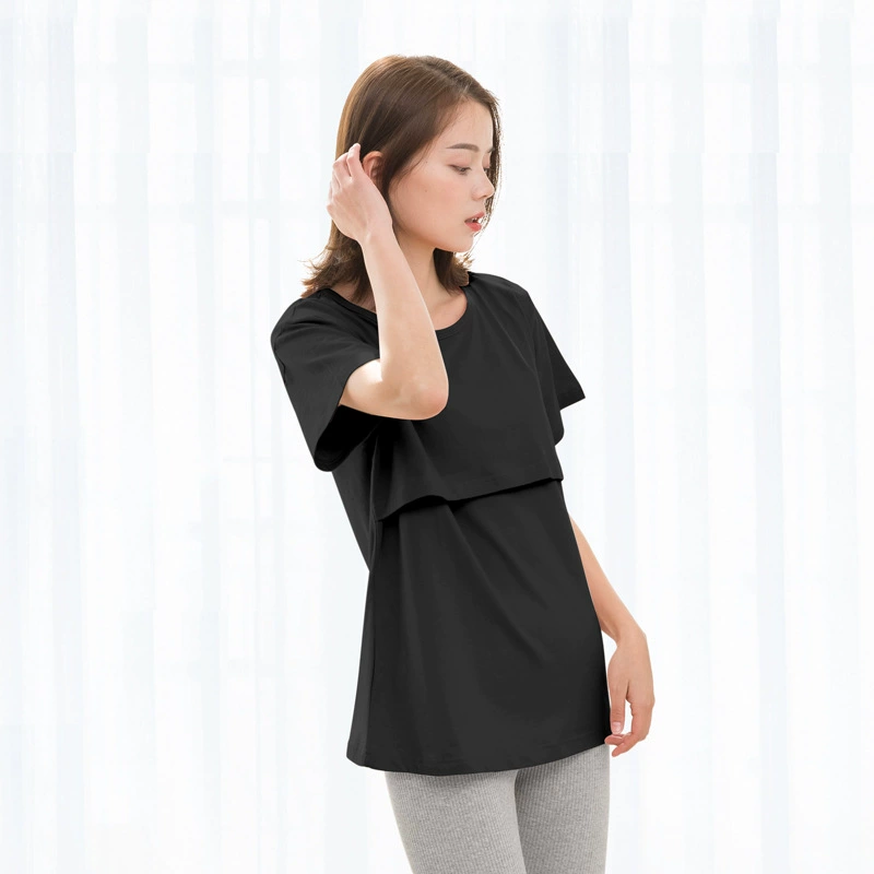 Maternity Nursing Short-Sleeve T‑Shirt, Hidden Nursing Flap, Loose Fit, L–XL