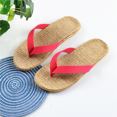 雪皮熊人字拖居家亚麻拖鞋透气吸汗防滑男女凉拖鞋|ru