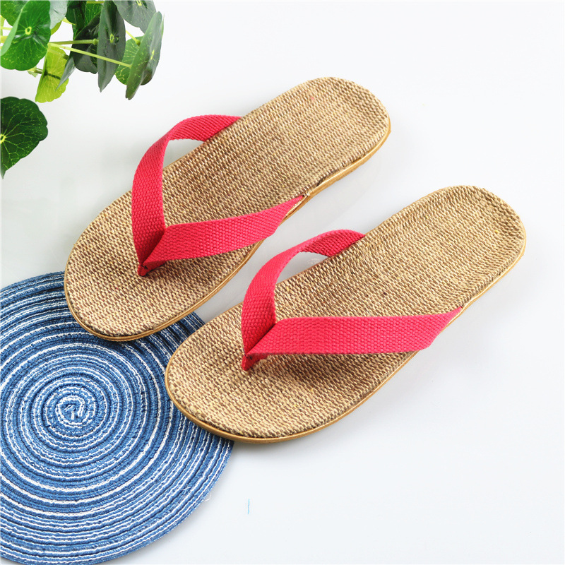 雪皮熊人字拖居家亚麻拖鞋透气吸汗防滑男女凉拖鞋|ru