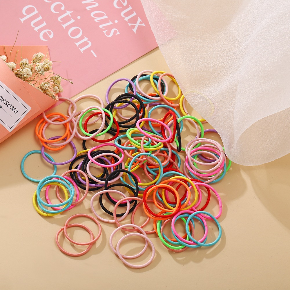 100 Kleine Bonbon Farbene Kinder Finger Haar Ringe Einfarbige Hohe Elastizität Verletzt Nicht Das Haar Mädchen Gummiband Koreanische Version Des Haares display picture 4