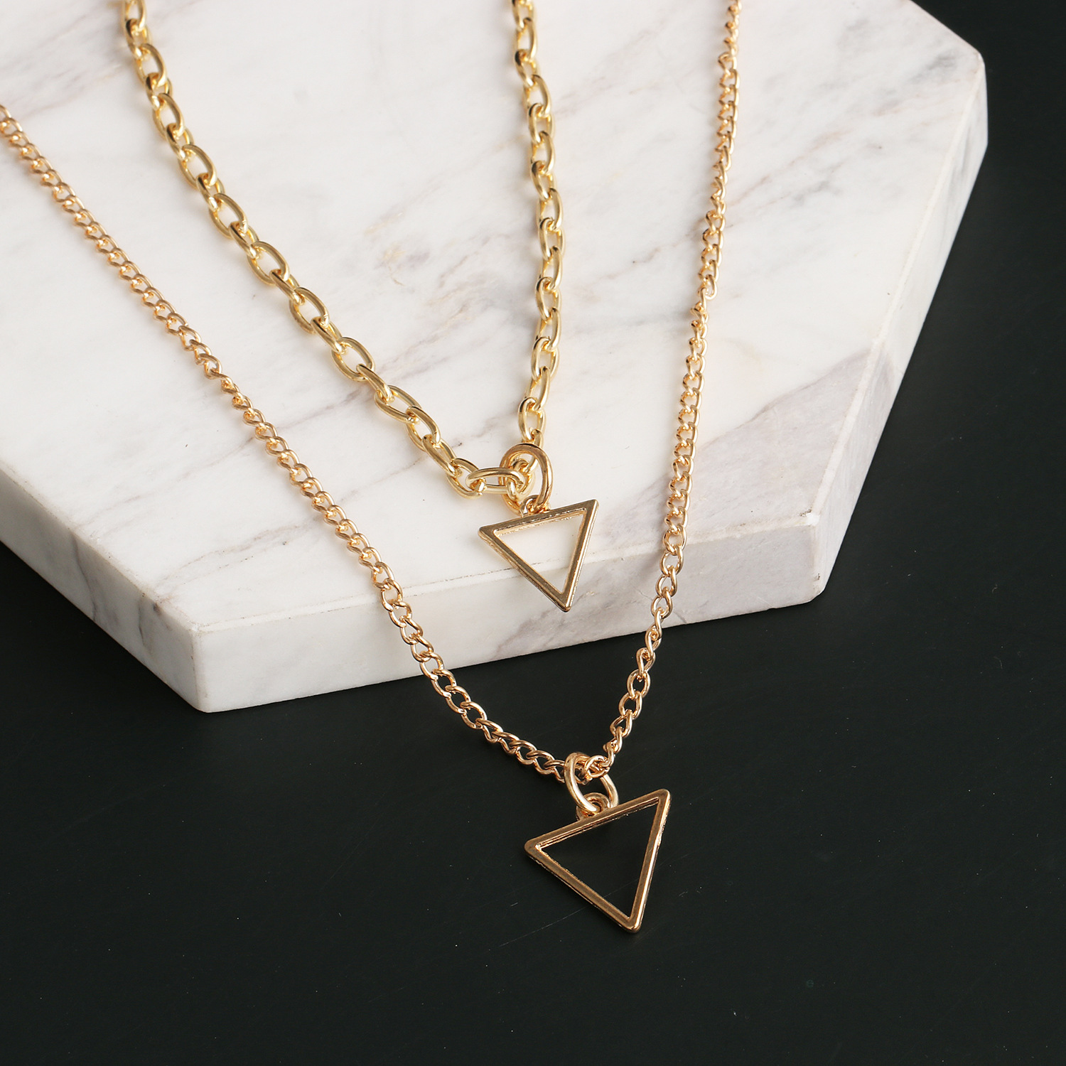 New Fashion Triangle Two-piece Heart Necklace Wholesale display picture 4