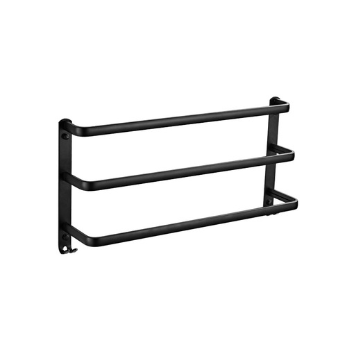 Hole-free bathroom towel rack multi-layer bathroom toilet space aluminum black wall-mounted towel rack three-layer towel bar