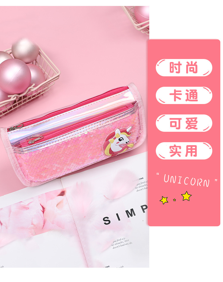 Korean minimalist canvas unicorn pencil case, a girl's fresh and portable large-capacity stationery bag, student pencil case detail image 10