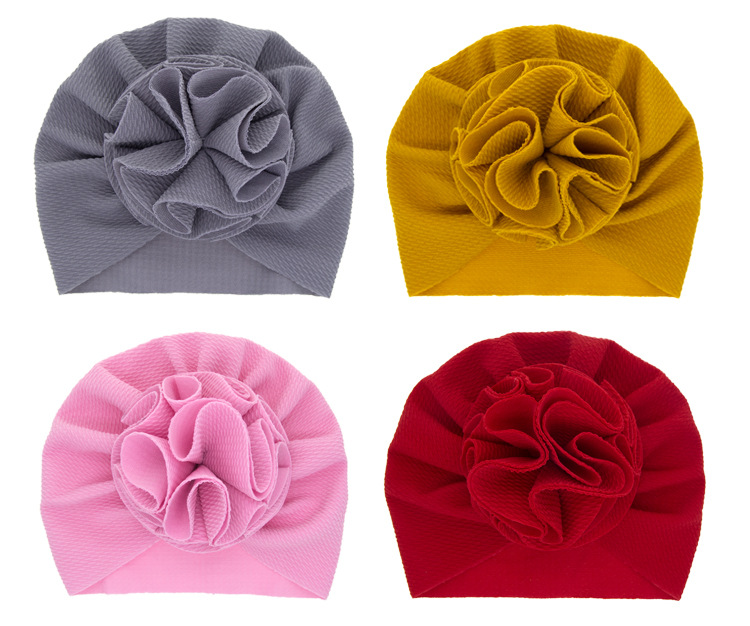Fashion Children's Hats Baby Pure Color Pullover Caps Handmade Big Flower Tire Caps 12 Colors Wholesale Nihaojewelry display picture 2