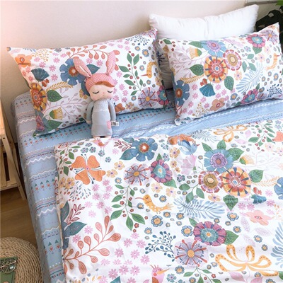 纯棉四件套花鸟系列双人被套床单一件代发