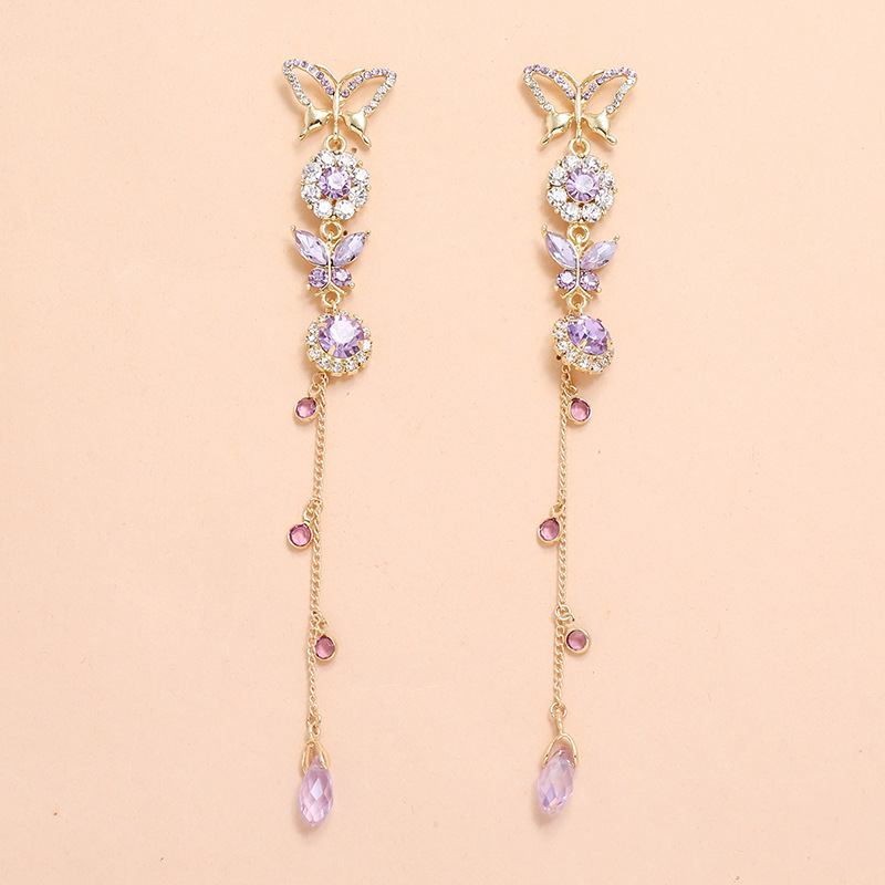 Papillon De Lavande Long Gland Mode Coréenne Nouvelles Boucles D&#39;oreilles Exquises Pour Les Femmes Nihaojewelry display picture 1