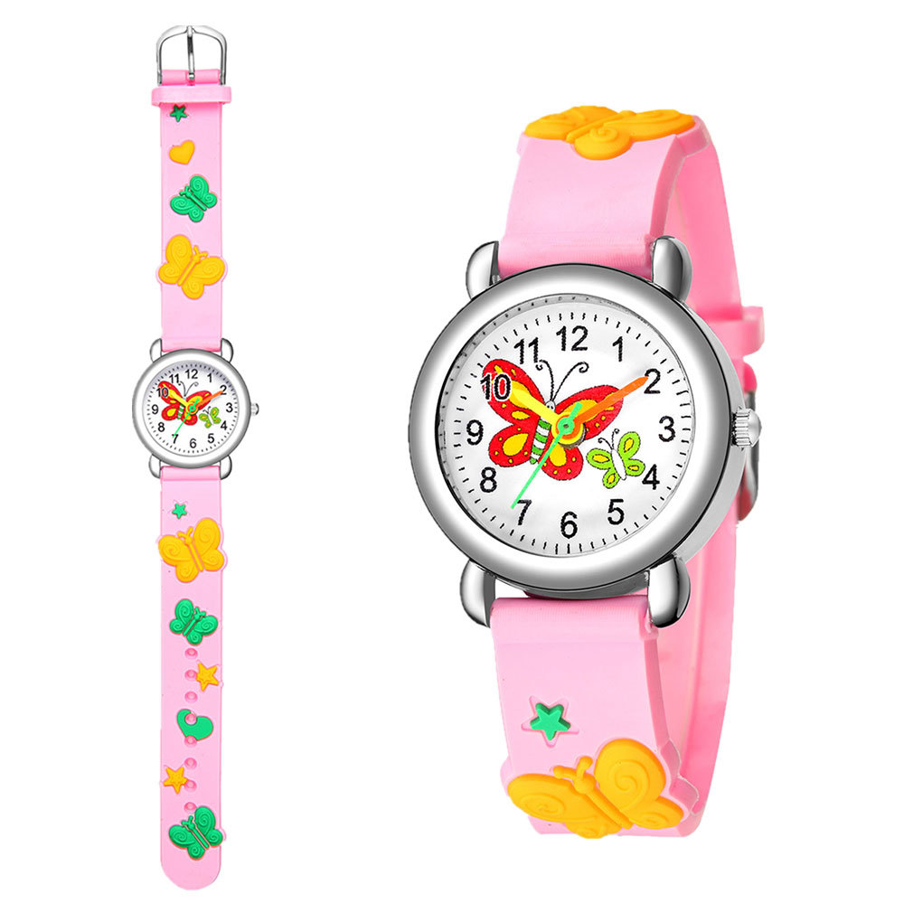 Neue Kinder Uhr Niedliche Schmetterlings Muster Quarzuhr 3d Farbe Schmetterling Plastik Band Studenten Uhr display picture 16