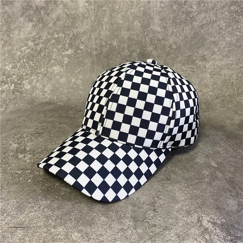Berretto da baseball con scacchiera plaid per bambini, coppia di studenti coreani, cappello con lingua d'anatra hip-hop_voghion.com