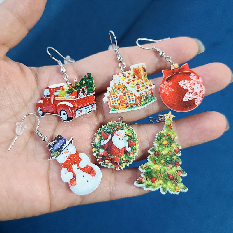 Wholesale Jewelry Ig Style Christmas Tree Santa Claus Snowman Arylic Drop Earrings display picture 2