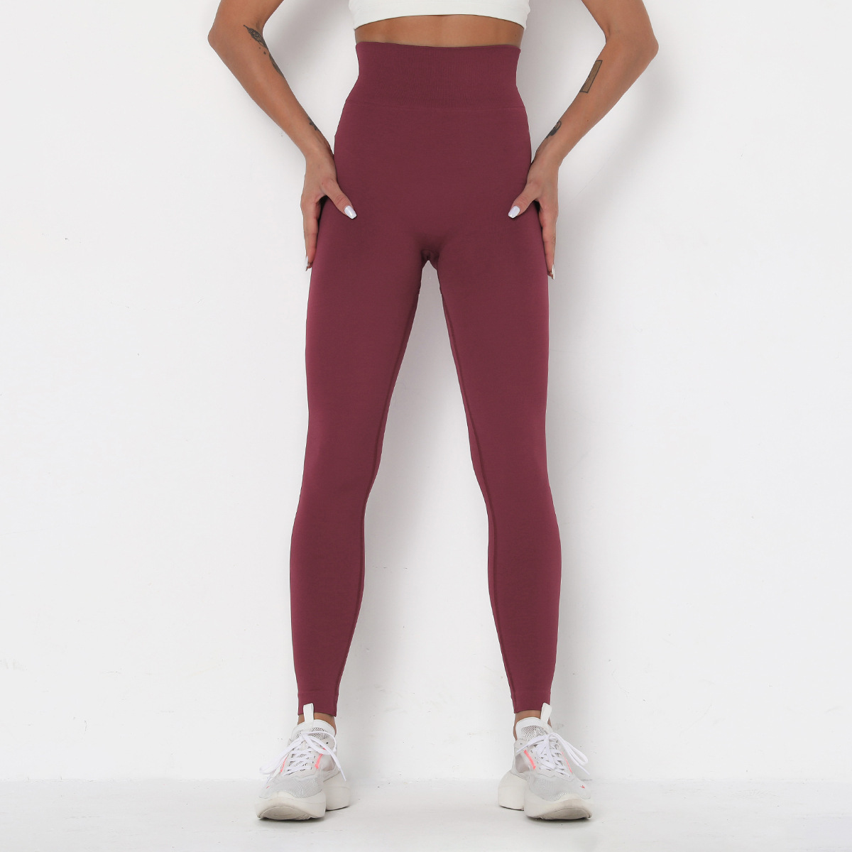 Pantalones de fitness ajustados de cintura alta de punto sin costuras NSLX9024