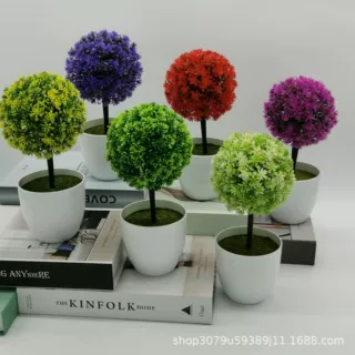 仿真植物盆栽盆景小摆件假花绣球菊草球 家居办公桌面小装饰