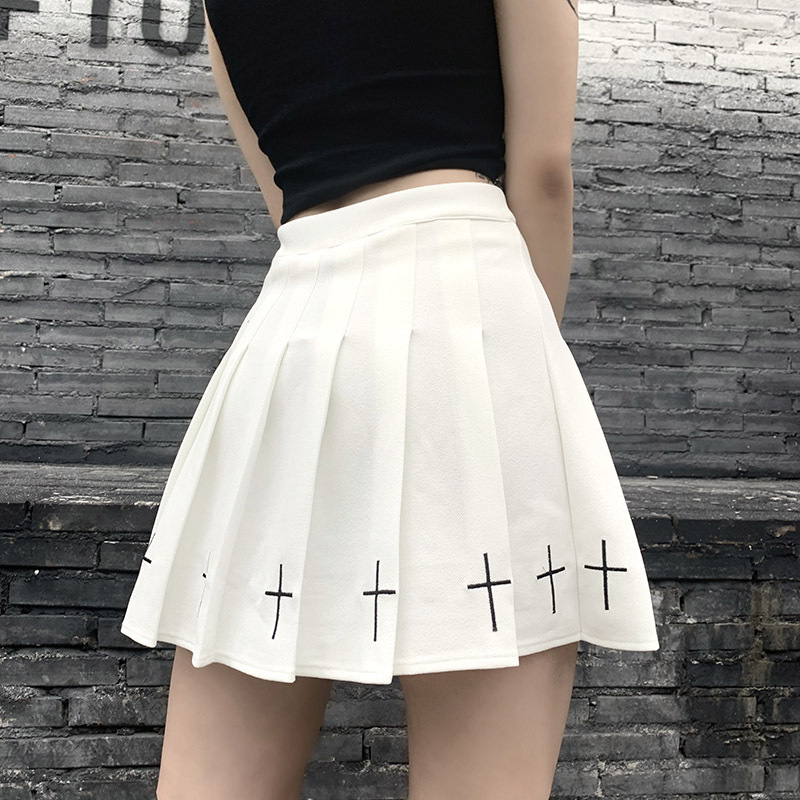 Punk Style A-Line Half-Length Pleated Little Black Skirt NSXE80585