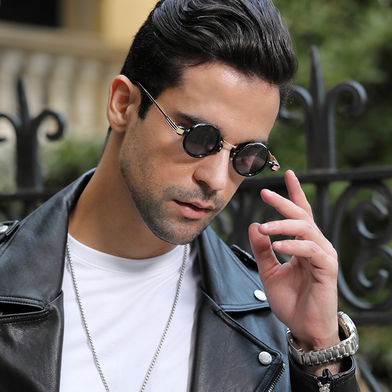 Retro Steampunk Style Small Frame Sunglasses Male Personality Hip-hop Round Sunglasses display picture 2