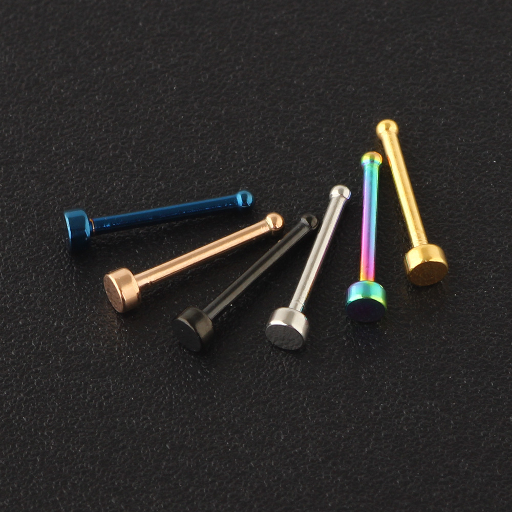 Rose Gold Geometric Flat Nose Stud - 316L Surgical Steel Straight/Curved Nose Ring for Nostril Piercing detail image 7