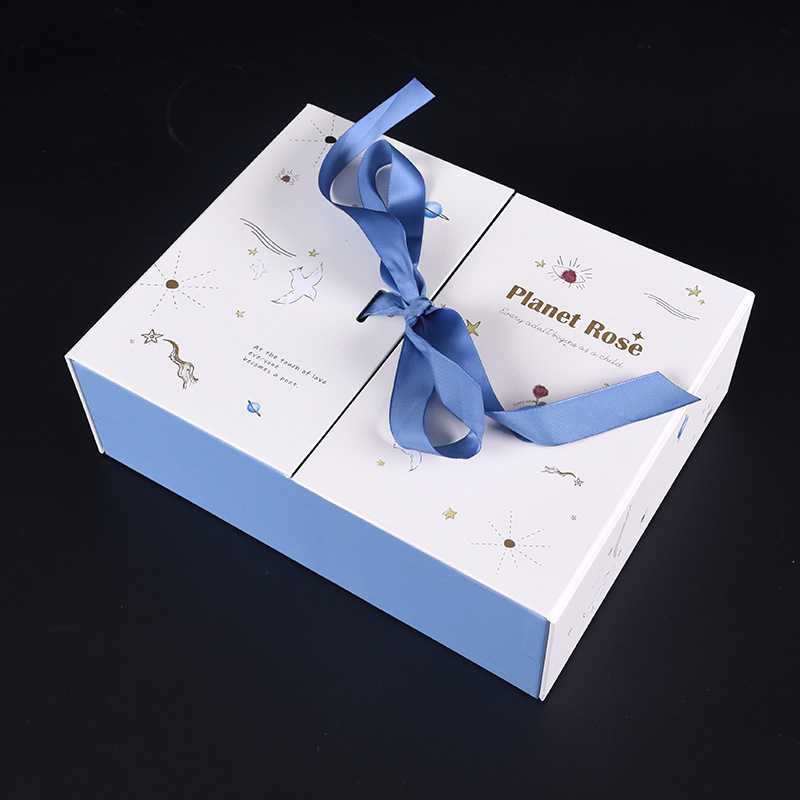 韩版左右中开礼盒创意蝴蝶结礼物盒翻盖口红假发礼品包装盒制定