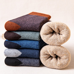 Men's socks thickened mid-calf men's socks winter warm terry towel socks and thread-blocked color cotton men's socks