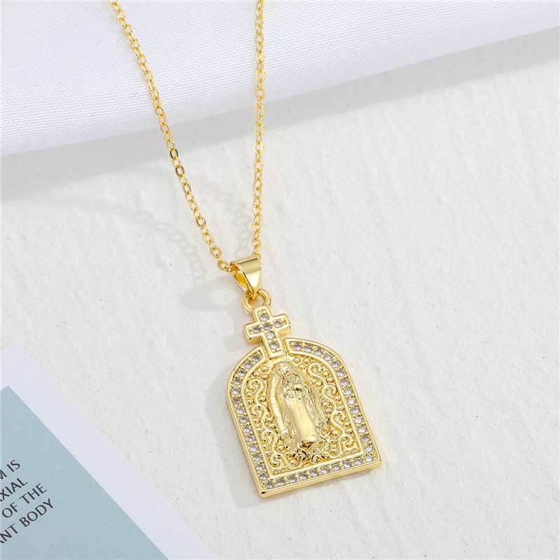 vintage Virgin Mary pendant rhinestone zircon necklace