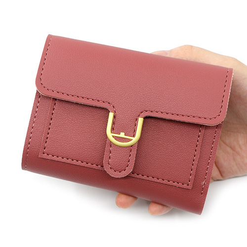 Manufacturer wholesale women's wallet short style small 30% off simple solid color coin purse bank card change clutch bag