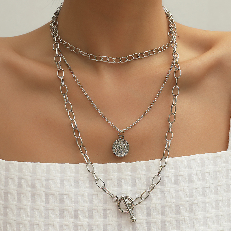 Fashion New Coin Portrait Round Ball New Wild Exaggerated Multi-layer Clavicle Chain display picture 1