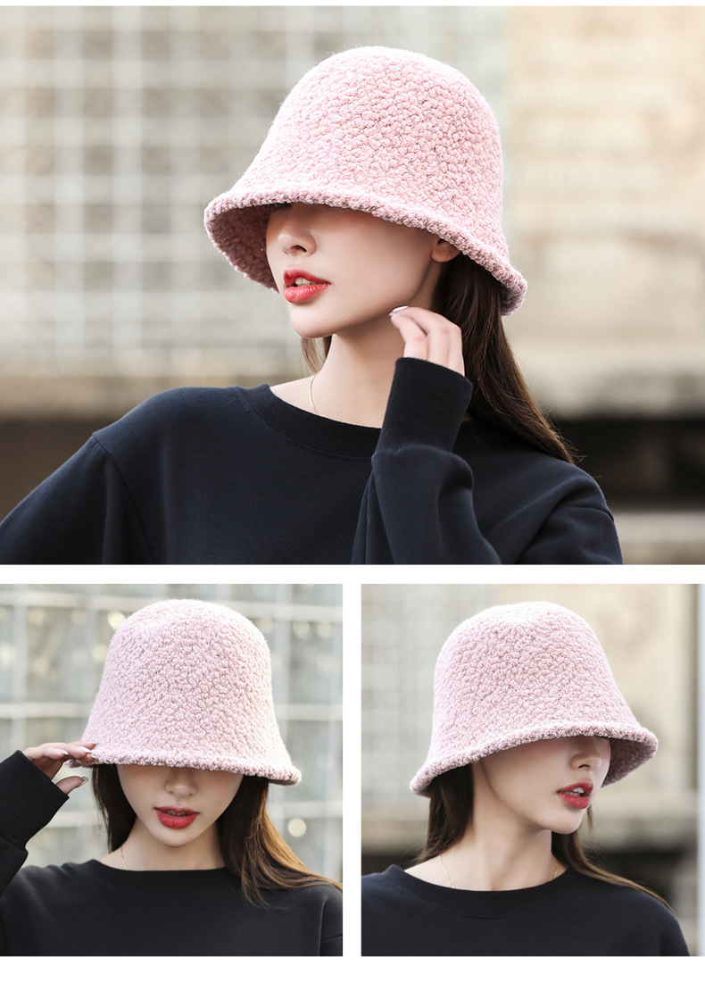 Nouveau chapeau de pêcheur en peluche d'agneau d'automne et d'hiver chapeau de mode coréenne pour femmes chapeau de seau d'eau couvrant le visage japonais chapeau de bassin Art Big Eaf_voghion.com