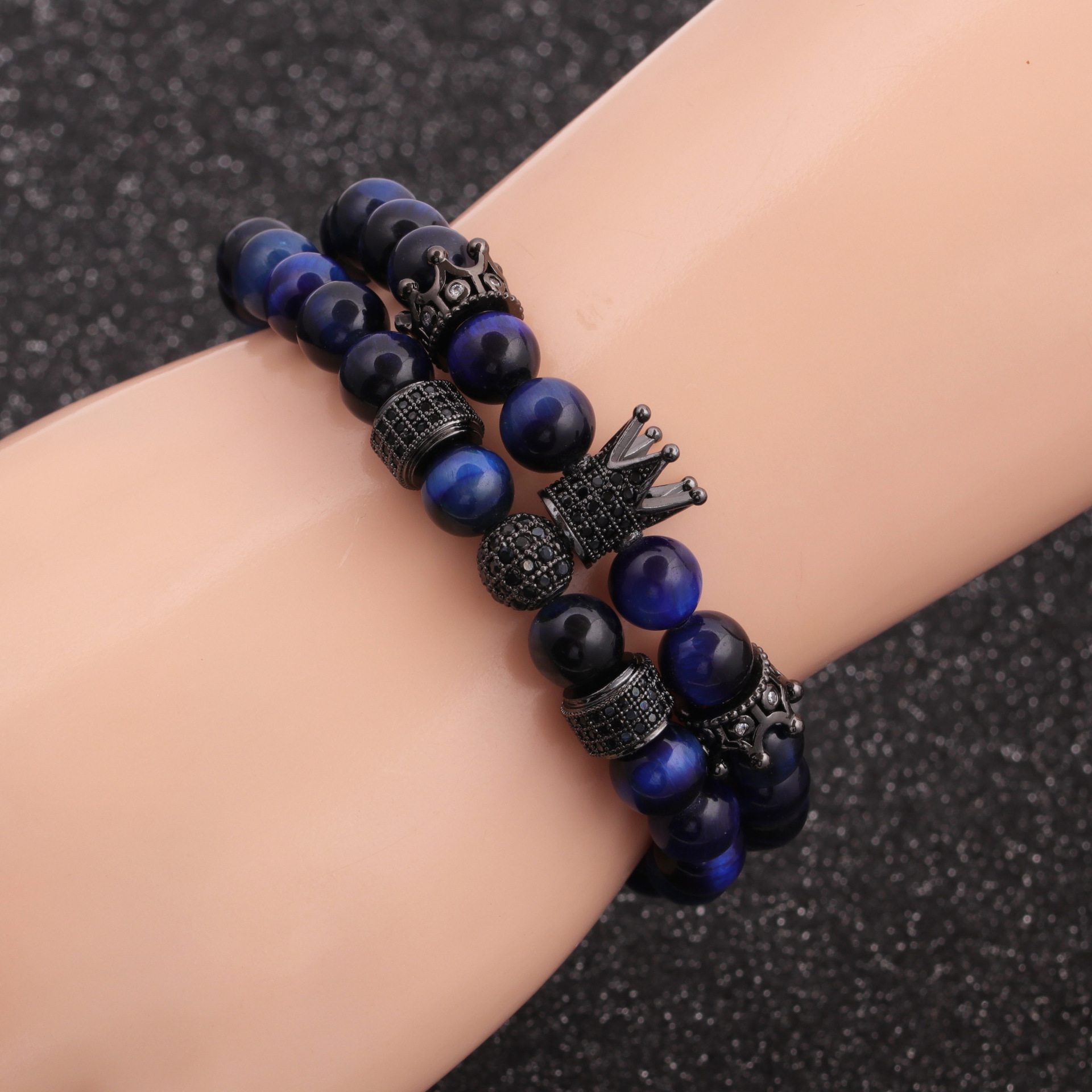 Hot-Selling New Jewelry Tigeru0027s Eye Crown Diamond Ball Wheel Bangle Bracelet Set