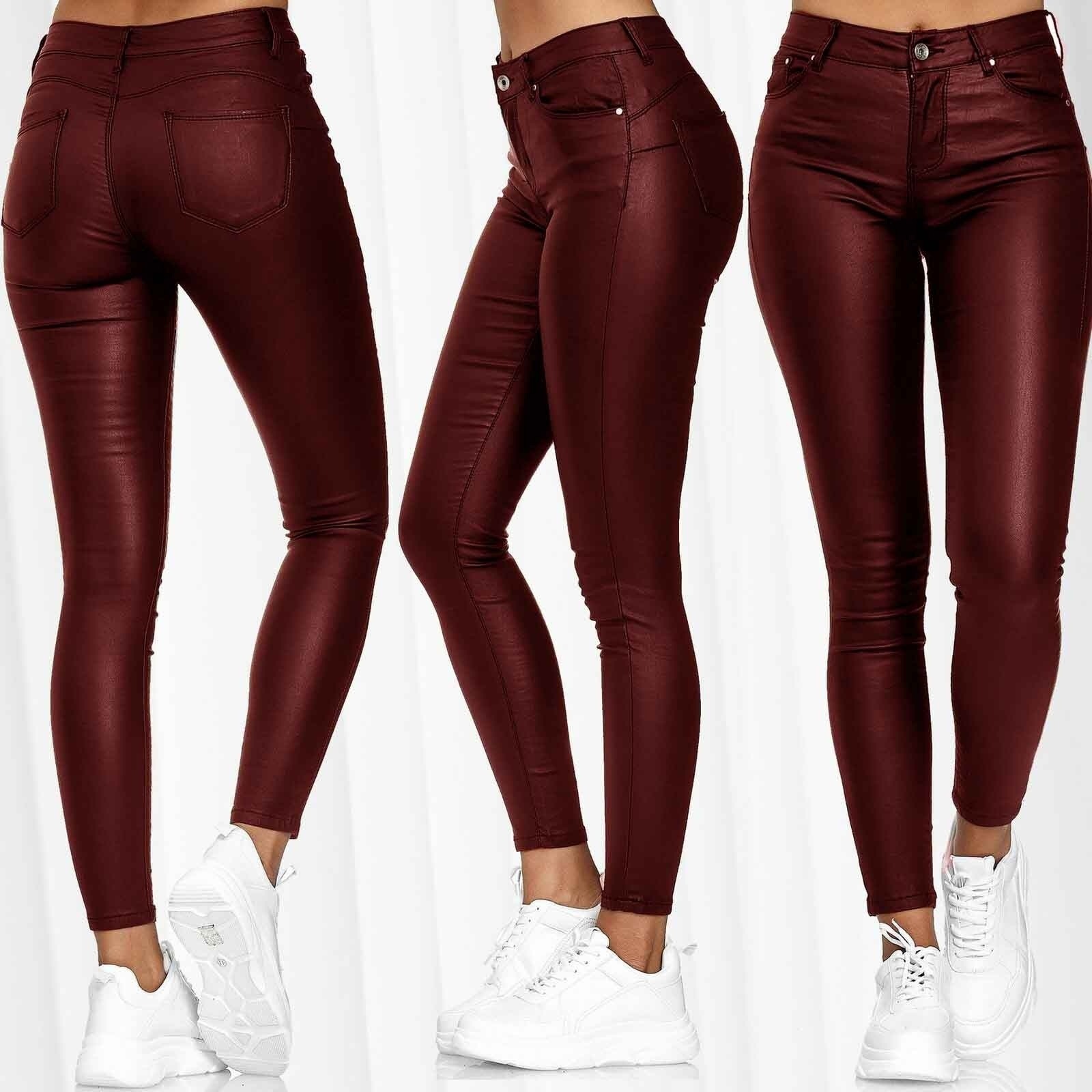 K New Solid Color Leather Casual Pants, Small Legged Pants, Women's Pants_voghion.com