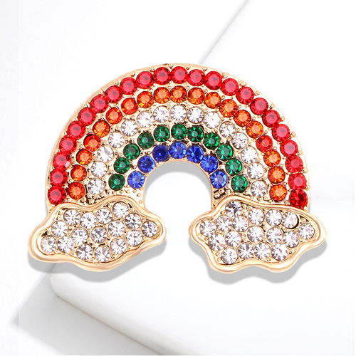 Cute Japanese Rainbow Cloud Brooch Rhinestone Korean Pin Accessories Sweater Cardigan Shawl Button Corsage