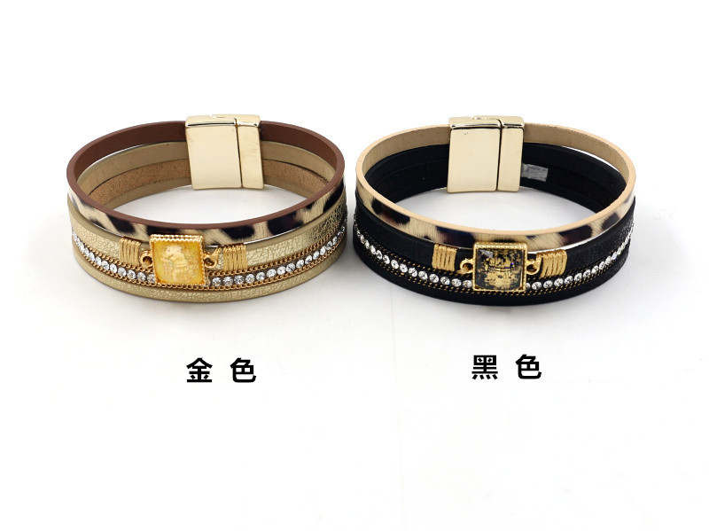 New Fashion Bracelet With Diamond Woven Bracelet Bohemian Magnetic Buckle Pu Leather Multilayer Bracelet For Women display picture 1